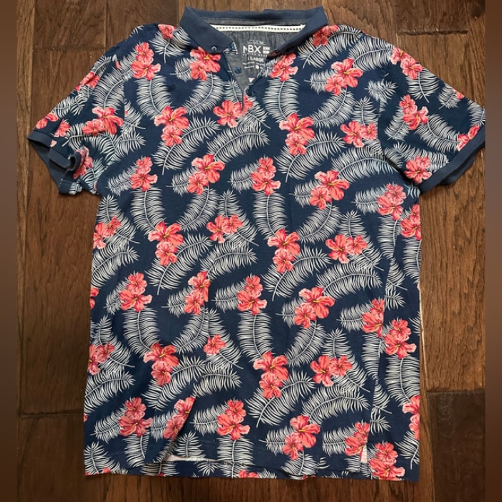 Navy blue floral polo XL